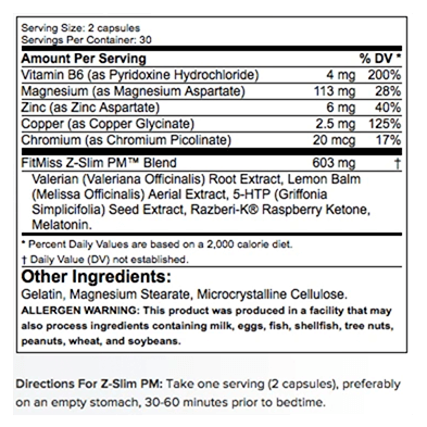 Z-slim pm supplement facts ingredients